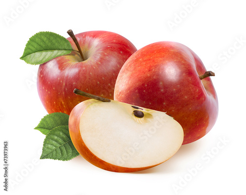 Cuadro en lienzo Red Jonathan apples and quarter slice isolated on white