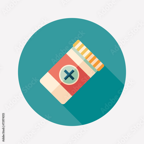 Antibiotics pills jar flat round icon with long shadows.