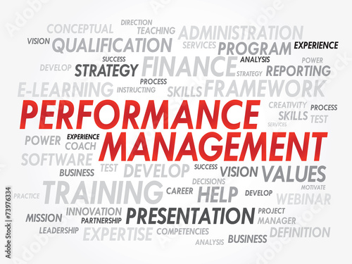 Word cloud of Performance Management related items, vector