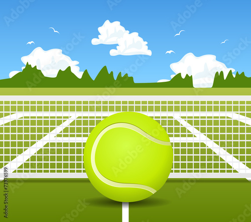 Vector illustration of Tennis ball and net