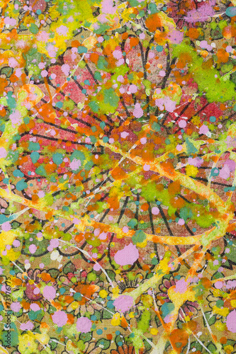 The flowery background sloppy with colourful  paint