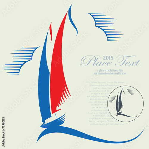Vector abstract yacht on the sea wave for decoration and design