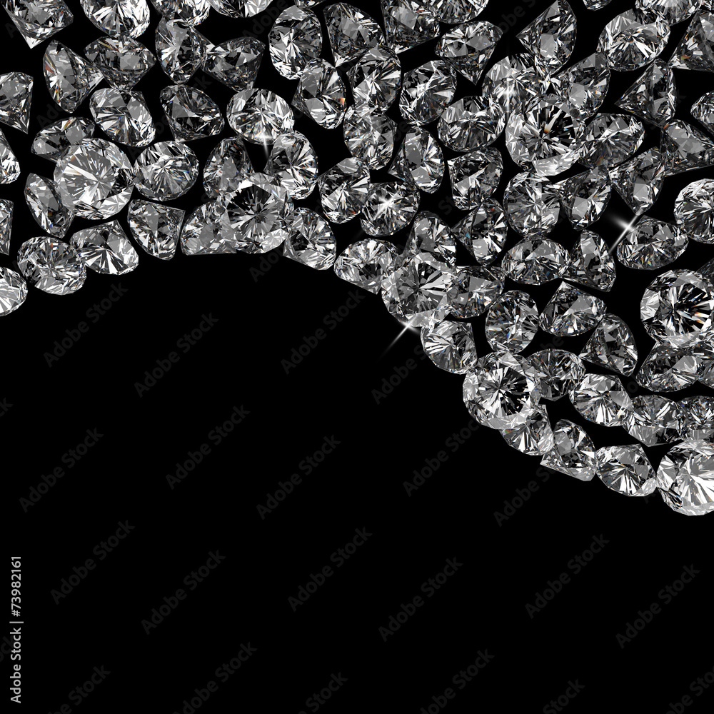 Diamonds 3d composition on black background