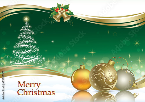 Christmas card with Christmas tree on an emerald background