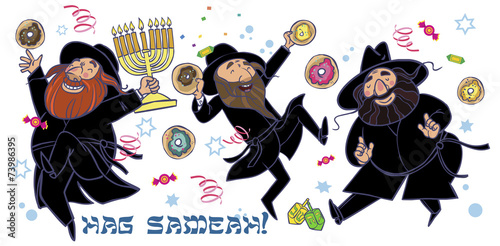 Funny Happy Hanukkah greeting card. Vector illustration