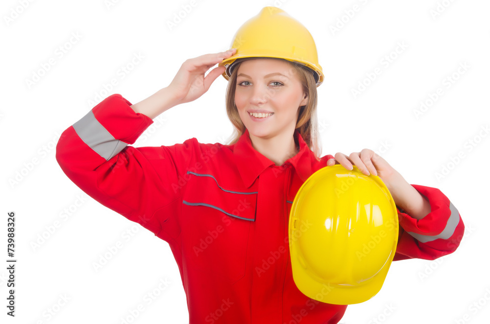 Woman in industrial concept isolated on white Woman in industrial concept isolated on white