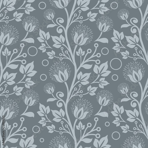Seamless blue floral vector wallpaper pattern.