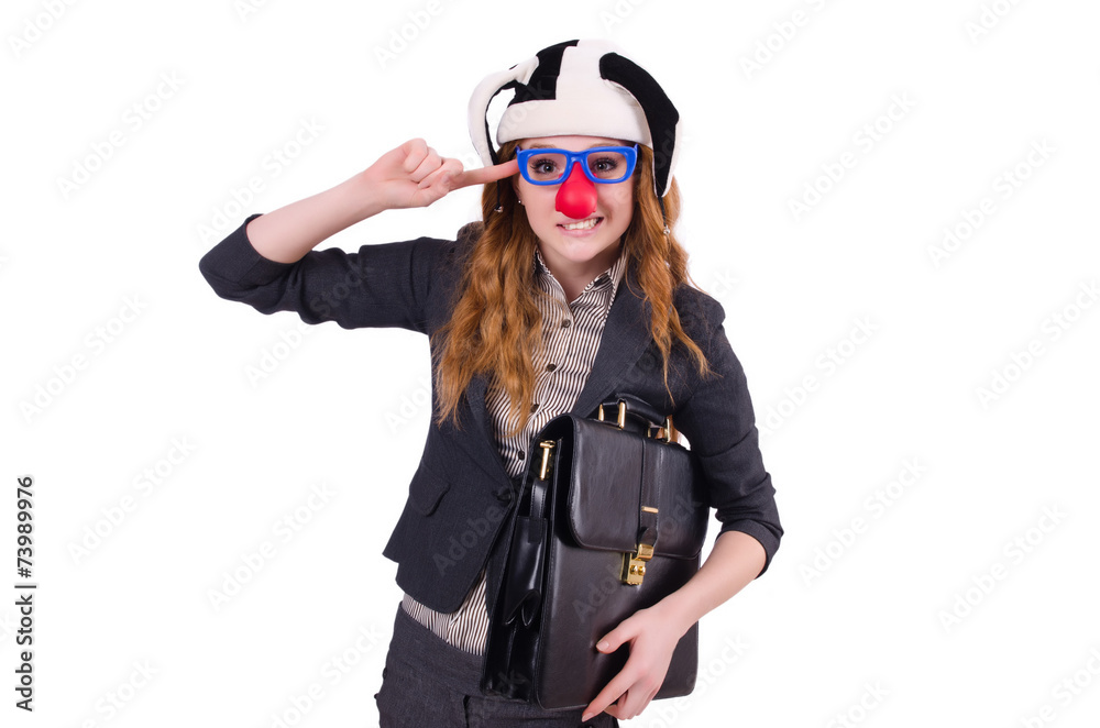 Funny woman clown isolated on the white Funny woman clown isolated on the white