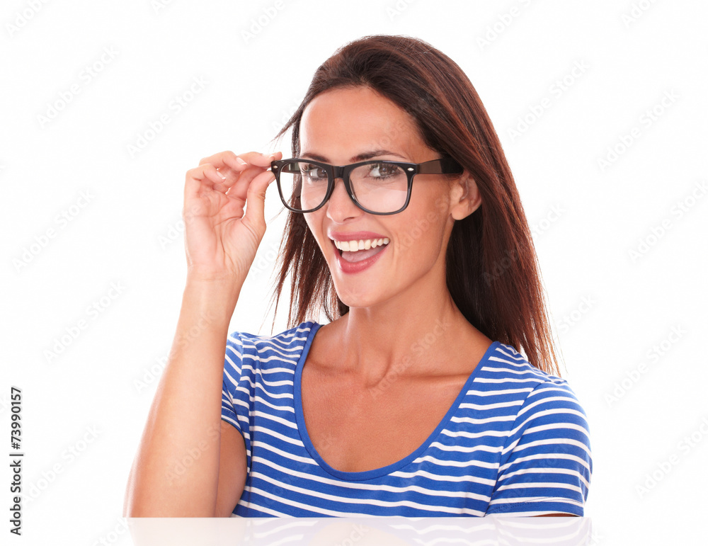 Pretty lady smiling and wearing spectacles