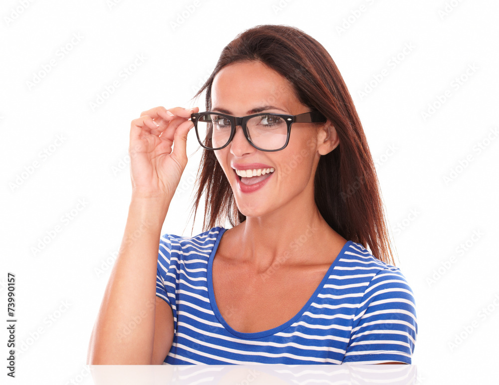 Pretty lady smiling and wearing spectacles Pretty lady smiling and wearing spectacles