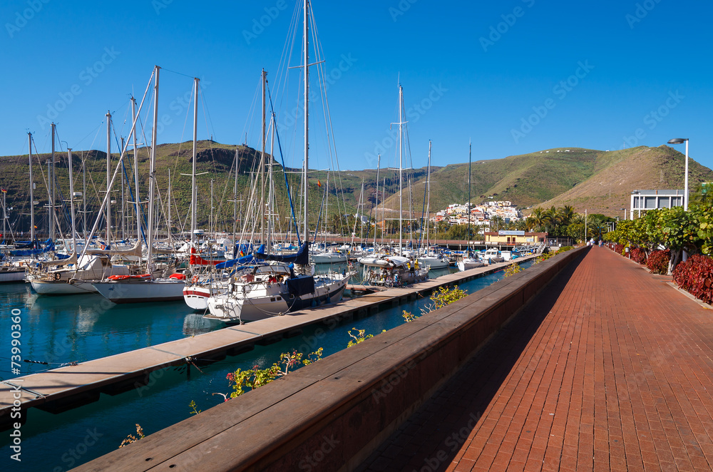 Yachts moored in marina, San Sebastian, La Gomera island, Spain