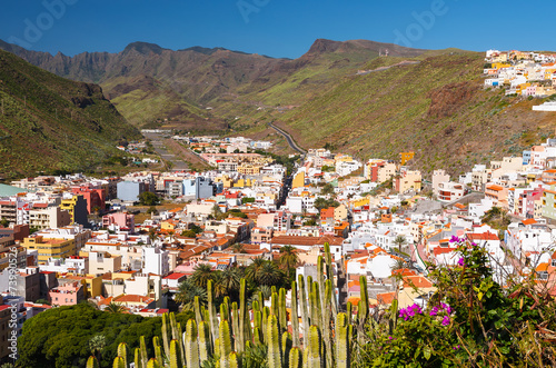 Playa de Santiago town in mountain landscape of La Gomera island photo