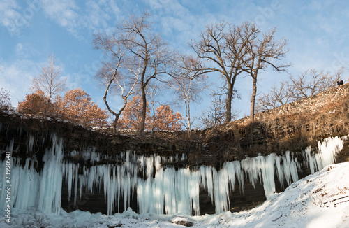 Icicles of partly frozen Minnehaha waterfall photo