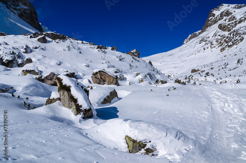 Winter trail in Starolesna valley, Tatra Mountains, Slovakia photo