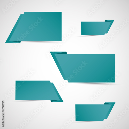 Set of green origami banners, vector illustration