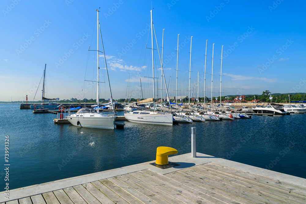 Fototapeta premium Marina with yacht boats in Sopot town, Baltic Sea, Poland