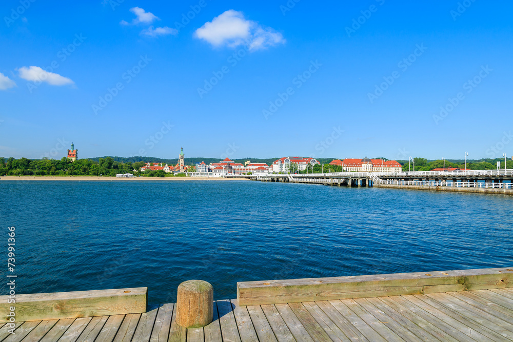 Obraz premium Wooden pier Molo in Sopot town in summer, Baltic Sea, Poland