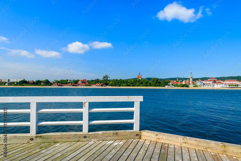 Wooden pier Molo in Sopot town in summer, Baltic Sea, Poland
