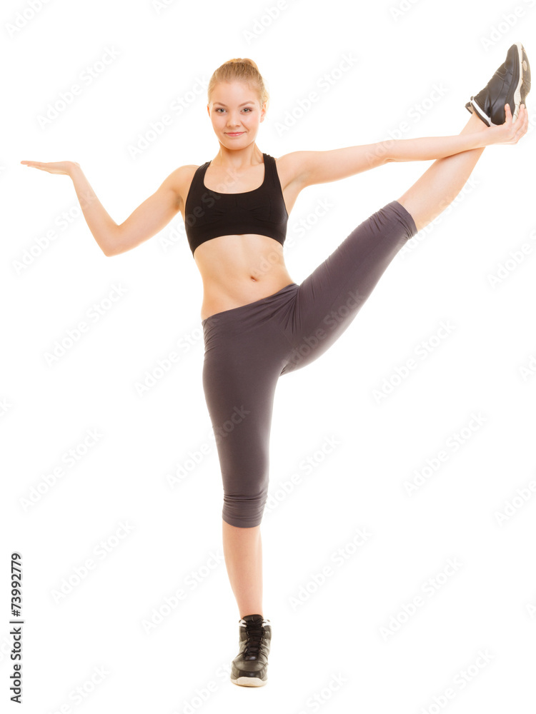sporty girl showing blank copy space on hand sporty girl showing blank copy space on hand