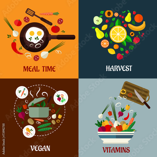 Colorful flat food poster designs