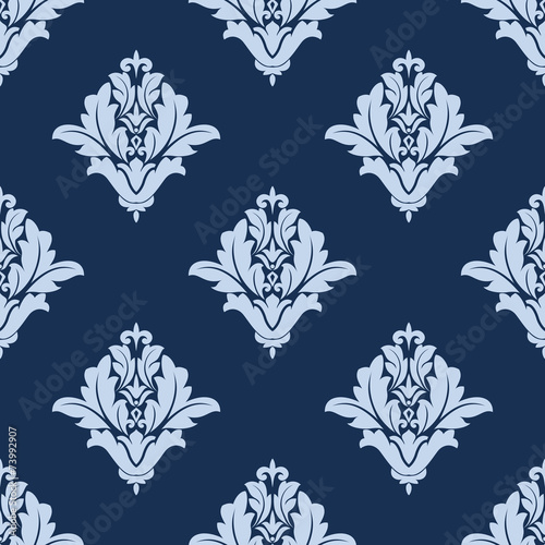 Blue floral arabesque damask pattern
