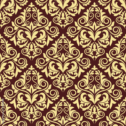 Ornate brown and yellow seamless arabesque pattern