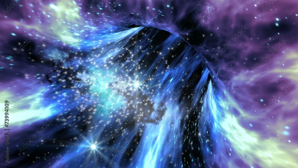 Looping wormhole interstellar travel through a blue force field