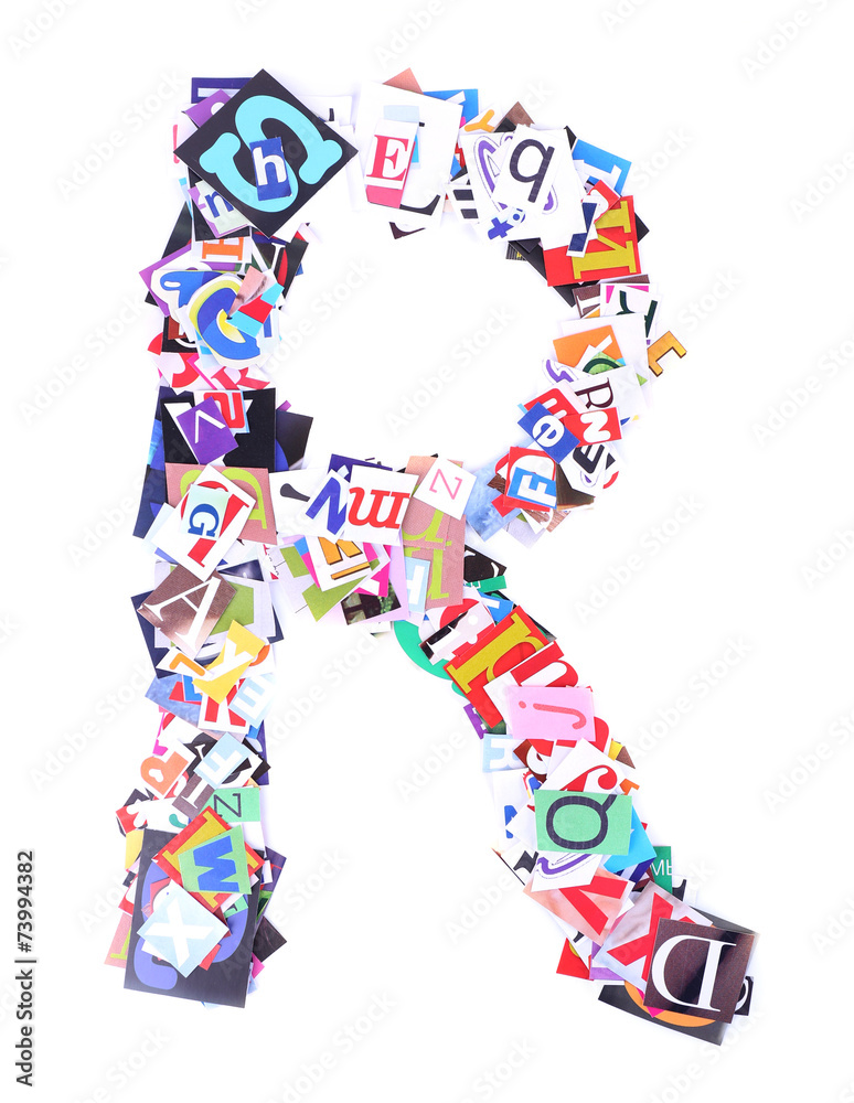 Letter R made of colorful newspaper letters isolated on white Stock ...