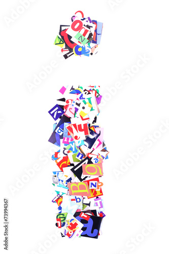 Letter I made of colorful newspaper letters isolated on white