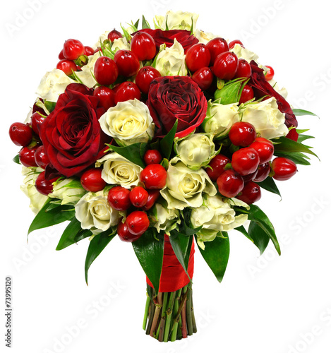 Bridal bouquet of white and red roses