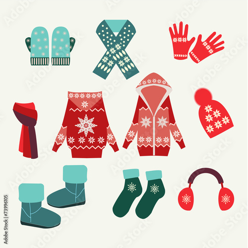 vector set of winter clothing-illustration
