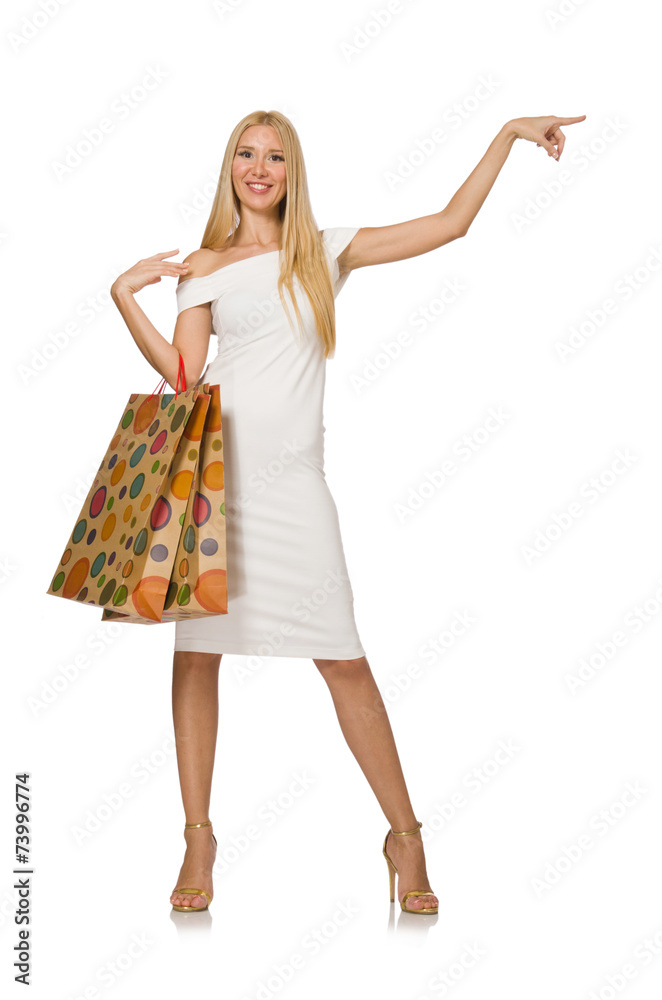 Woman with shopping bags isolated on white Woman with shopping bags isolated on white