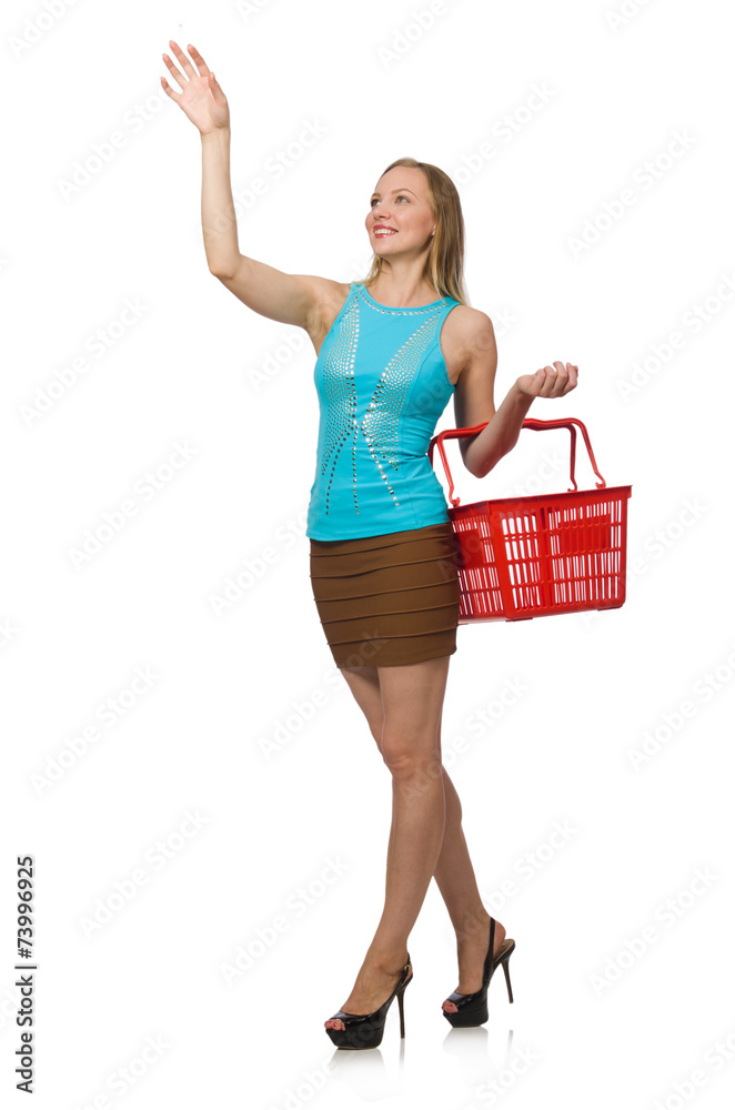 Woman in shopping concept isolated on white Woman in shopping concept isolated on white