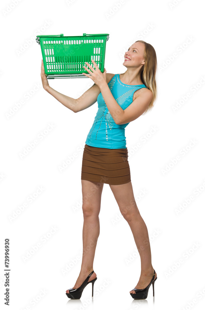Woman in shopping concept isolated on white Woman in shopping concept isolated on white