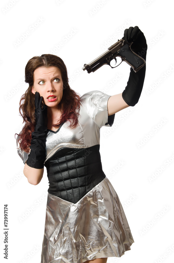 Woman in tech concept isolated on white Woman in tech concept isolated on white
