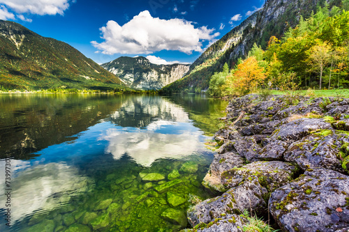 Fototapeta Naklejka Na Ścianę i Meble -  Autumn trees near the mountain lake in Alps
