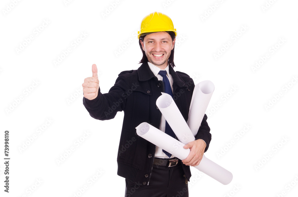 Young construction architect isolated on the white Young construction architect isolated on the white