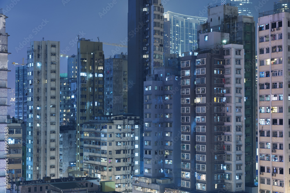 Buildings in Hong Kong at night