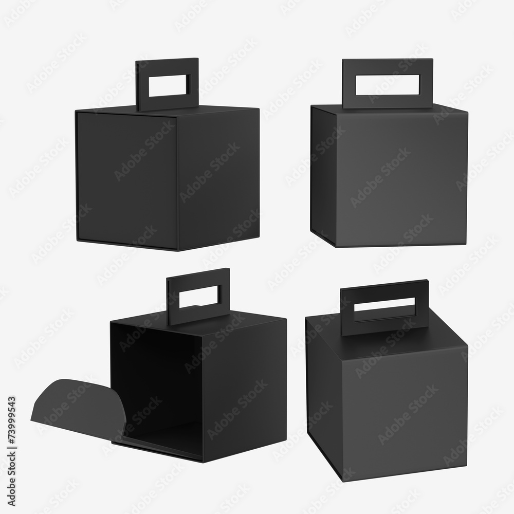 Black paper carton box with handle, clipping path included Black paper carton box with handle, clipping path included