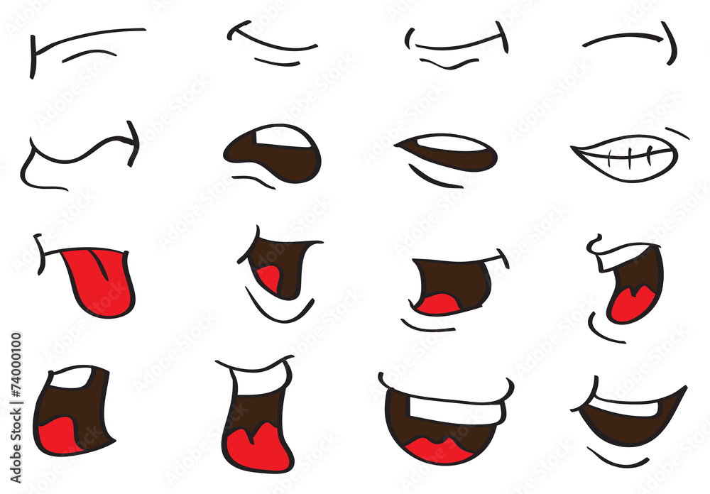 Naklejka premium Cartoon Mouth Expressions Vector Designs Isolated on White