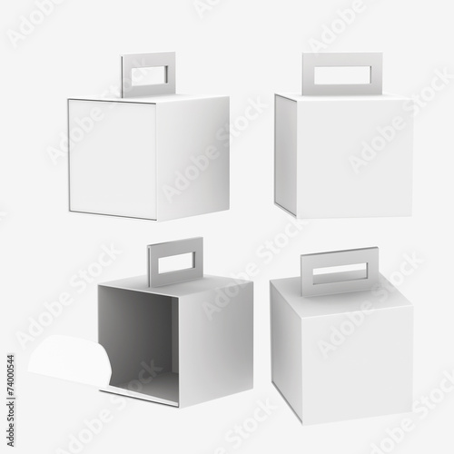White paper carton box with handle, clipping path included