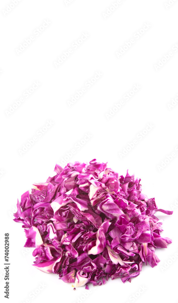 Chopped red cabbage over white background