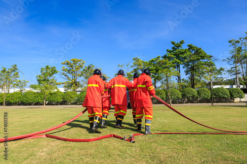 Firefighter fighting for fire attack training