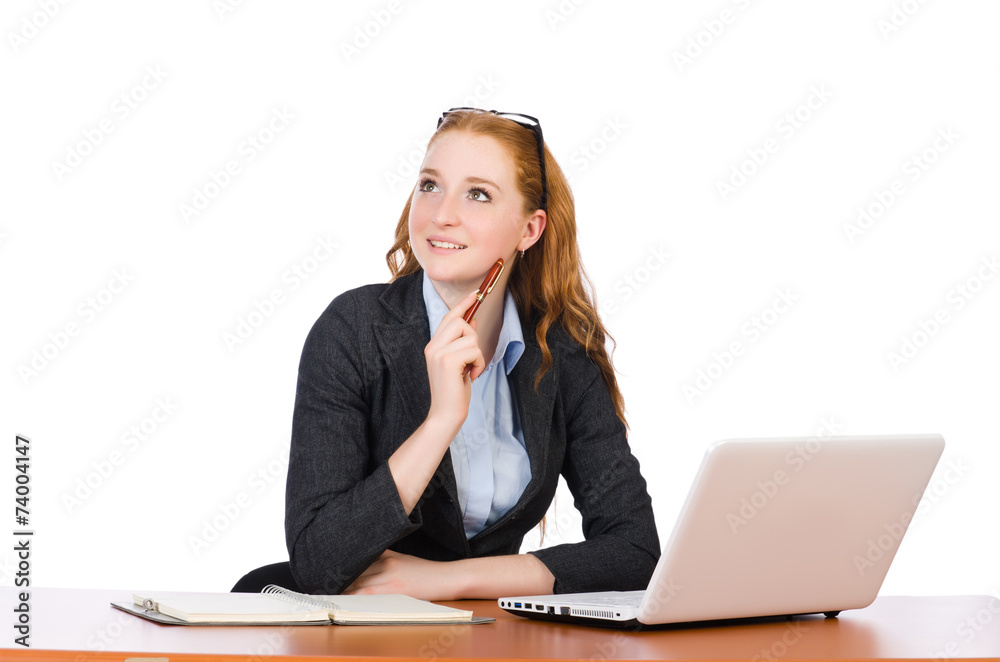 Businesswoman with laptop isolated on white Businesswoman with laptop isolated on white