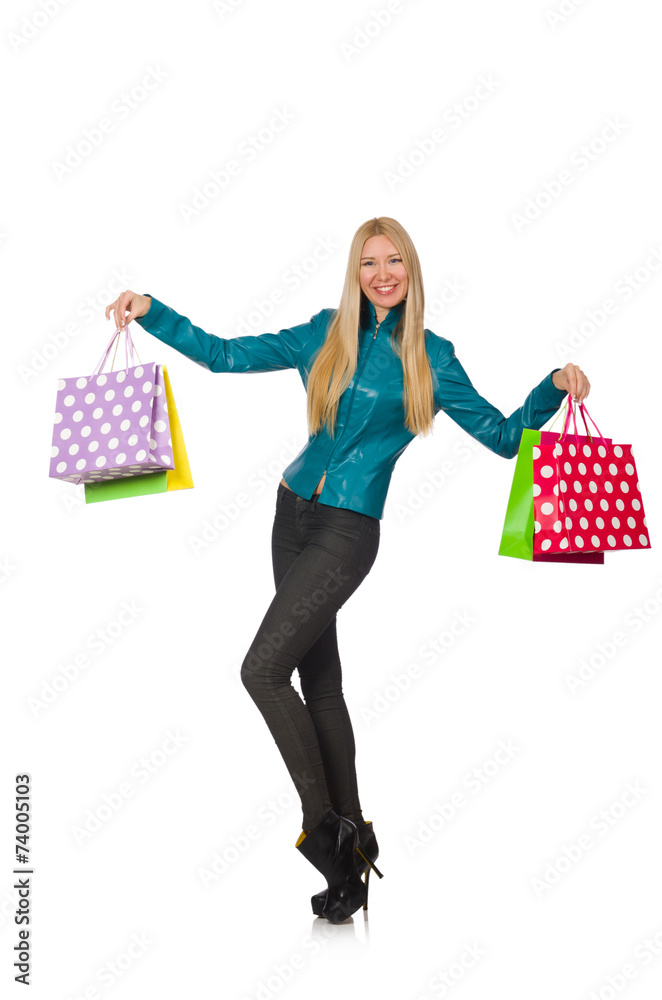 Woman with shopping bags isolated on white Woman with shopping bags isolated on white