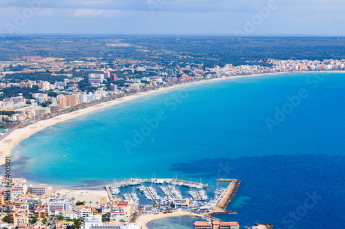 mallorca, can picafort, sant pere aerial shot city, beach and s