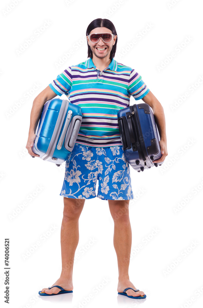 Man travelling with suitcases isolated on white Man travelling with suitcases isolated on white