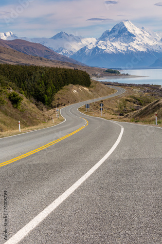 Fototapeta Naklejka Na Ścianę i Meble -  Cinematic Road to Mount Cook , New Zealand.