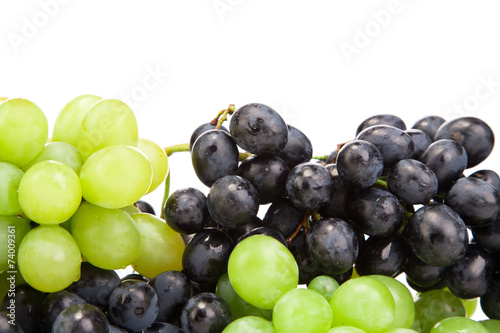 Bunch of white and black grapes.