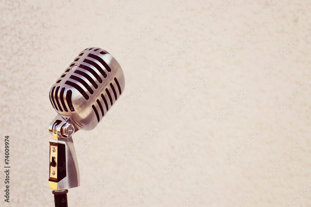 Fototapeta premium Silver vintage microphone in the studio on white background